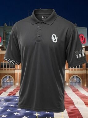 Colosseum Oklahoma Sooners OU Gray Polo Shirt Men’s XL Adult (American Flag-OHT)